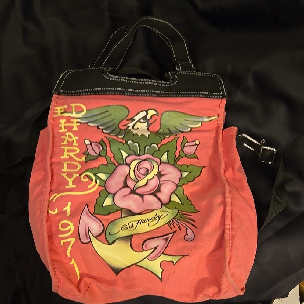 Ed Hardy Pink Graphic Tote Bag